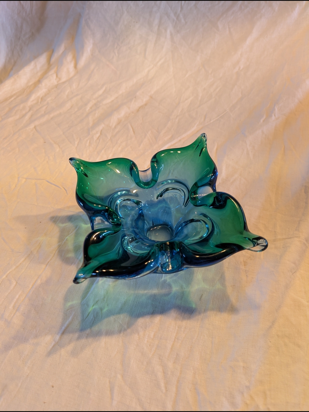 2/130$ Chalet Teal and Blue Art Glass Flower Bowl